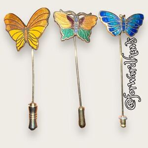 Three (3) Vintage Butterfly Stick Pins / Hat Pins - (1 ) Napier